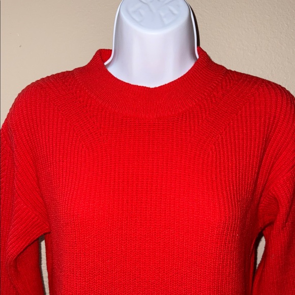 NWT Scoop Red Crew Mock Pointelle Neck Cotton Blend Knit Sweater Women’s Size XS - Picture 2 of 6